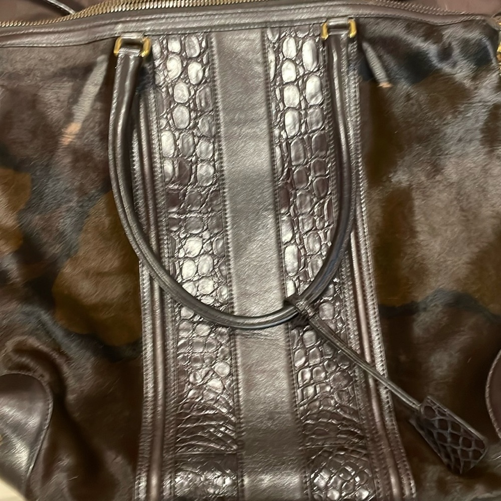 Gucci alligator crocodile brown tote with pony hair or crossbody purse Italy - Picture 4 of 12